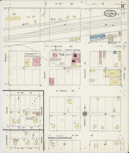 Sanborn Fire Insurance Map from Columbus, Platte County, Nebraska (1914), Sheet #0008 - Historic Sanborn Fire Insurance Map Print, vintage old map wall art, antique decor, genealogy gift, Nebraska Nebraska map