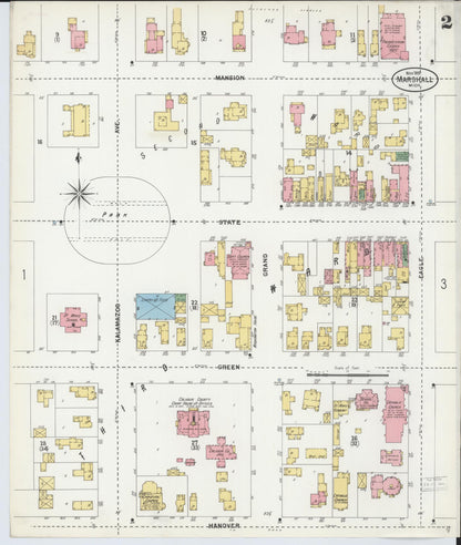 Sanborn Fire Insurance Map from Marshall, Calhoun County, Michigan (1899), Sheet #0002 - Historic Sanborn Fire Insurance Map Print, vintage old map wall art, antique decor, genealogy gift, Michigan Michigan map