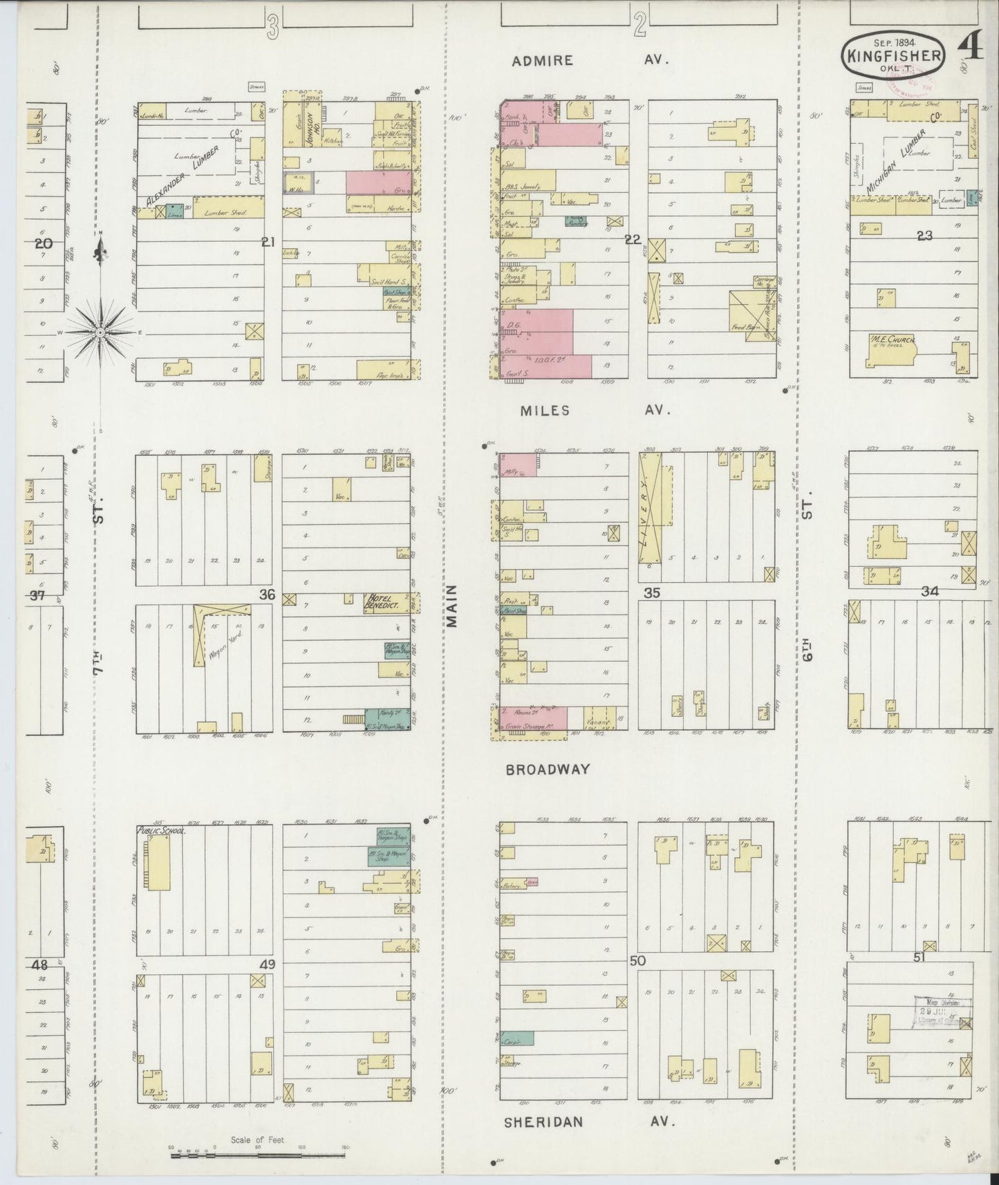 Sanborn Fire Insurance Map from Kingfisher, Kingfisher County, Oklahoma (1894), Sheet #0004 - Historic Sanborn Fire Insurance Map Print, vintage old map wall art, antique decor, genealogy gift, Oklahoma Oklahoma map