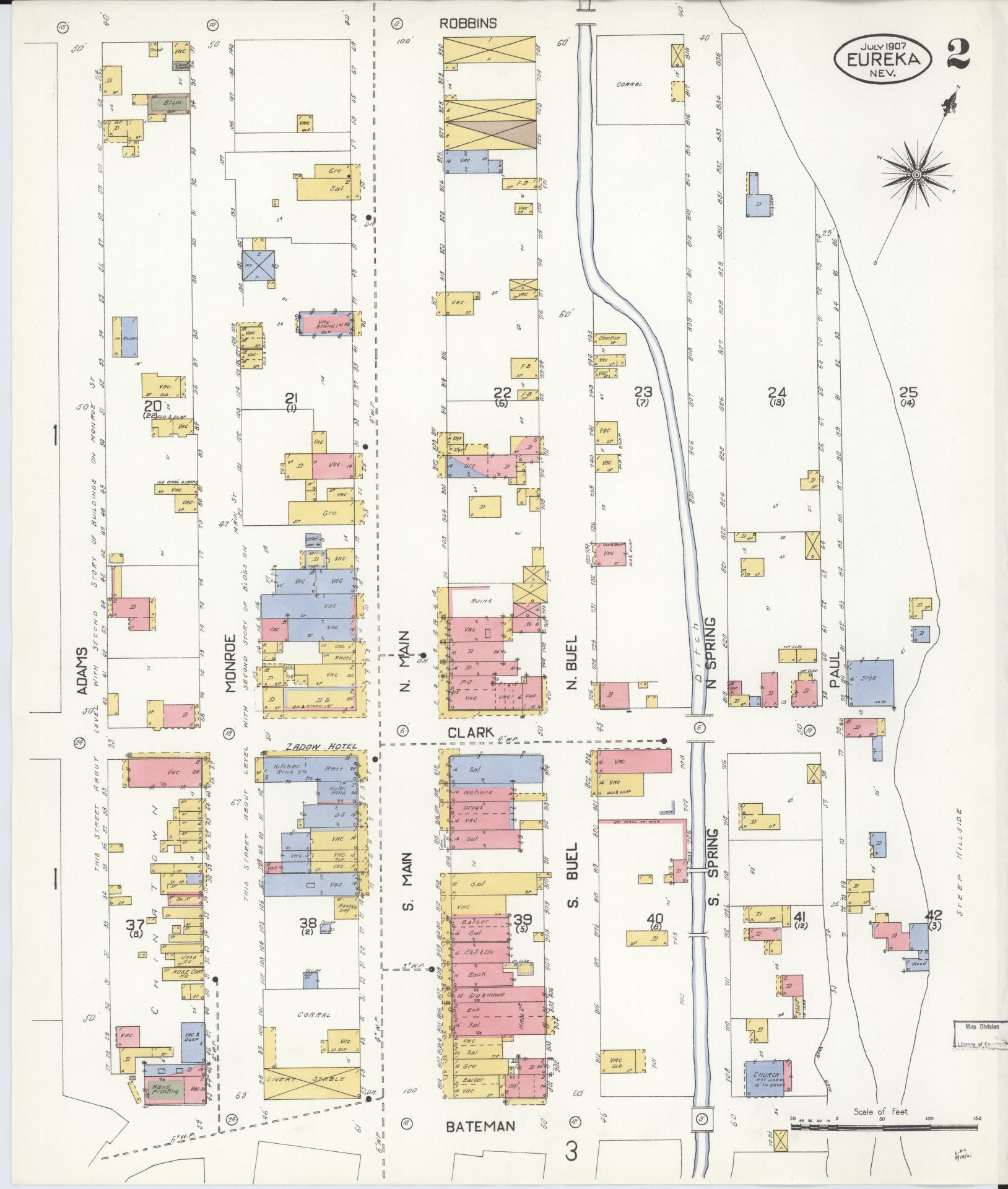 Sanborn Fire Insurance Map from Eureka, Eureka County, Nevada (1907), Sheet #0002 - Complete Map Set gallery image, historic Sanborn map, vintage wall art, Nevada Nevada