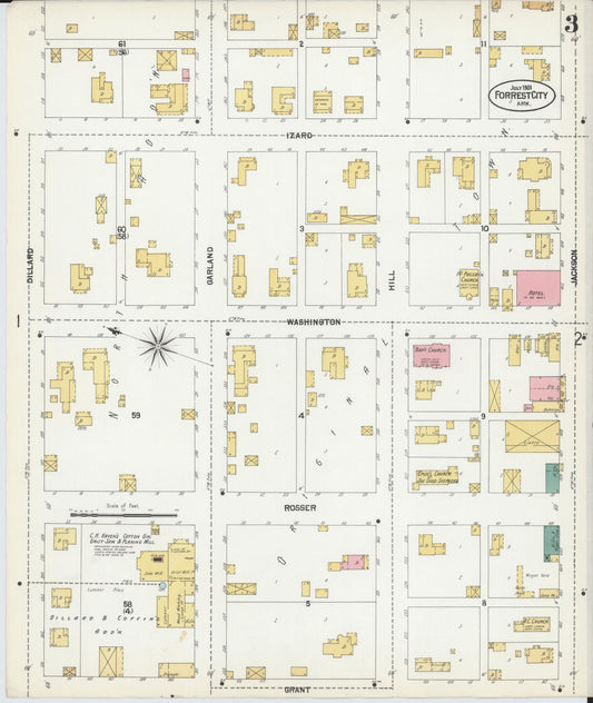 Sanborn Fire Insurance Map from Forrest City, Saint Francis County, Arkansas (1901), Sheet #0003 - Historic Sanborn Fire Insurance Map Print, vintage old map wall art, antique decor, genealogy gift, Arkansas Arkansas map