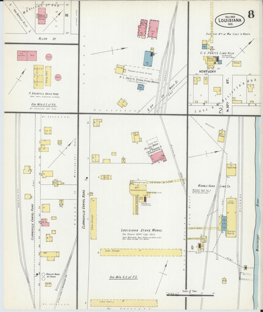 Sanborn Fire Insurance Map from Louisiana, Pike County, Missouri (1902), Sheet #0008 - Historic Sanborn Fire Insurance Map Print, vintage old map wall art, antique decor, genealogy gift, Missouri Missouri map