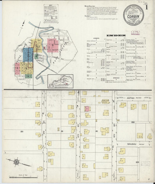 Sanborn Fire Insurance Map from Corbin, Knox and Whitley Counties, Kentucky (1913), Sheet #0001 - Complete Map Set gallery image, historic Sanborn map, vintage wall art, Kentucky Kentucky
