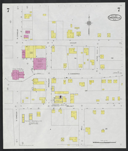 Sanborn Fire Insurance Map from Greenville, Butler County, Alabama (1927), Sheet #0007 - Complete Map Set gallery image, historic Sanborn map, vintage wall art, Alabama Alabama