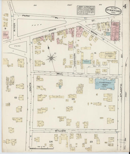 Sanborn Fire Insurance Map from Stamford, Fairfield County, Connecticut (1884), Sheet #0004 - Complete Map Set gallery image, historic Sanborn map, vintage wall art, Connecticut Connecticut
