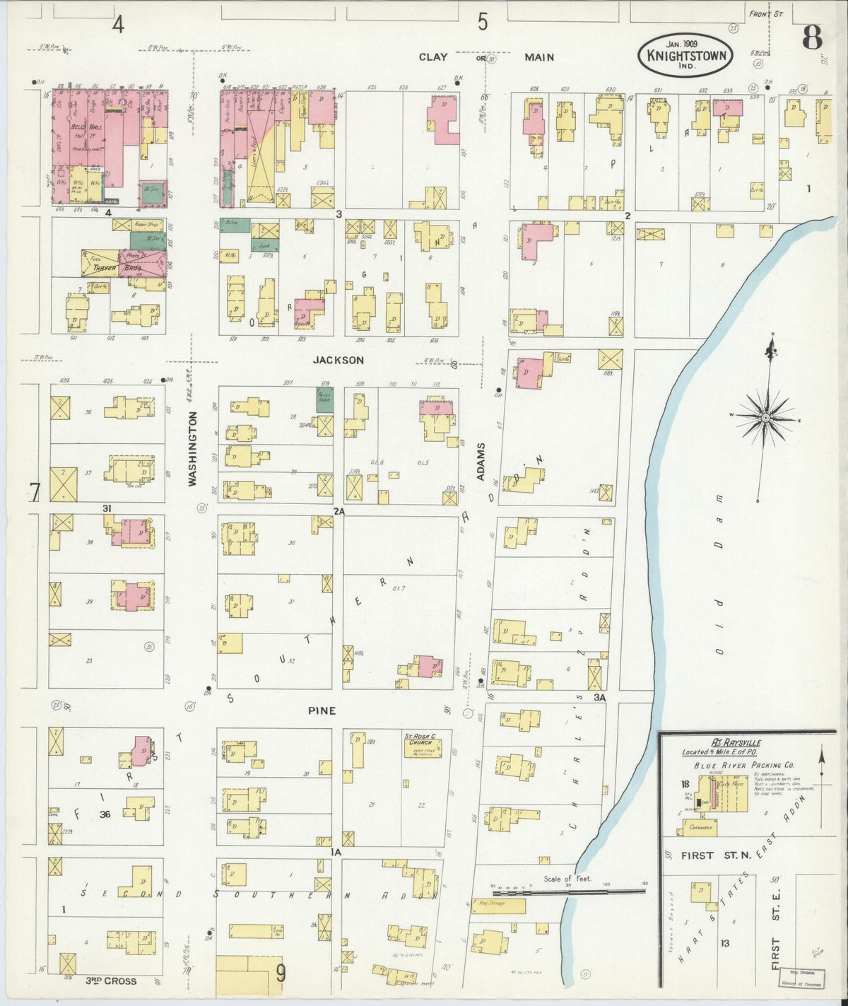 Sanborn Fire Insurance Map from Knightstown, Henry County, Indiana (1909), Sheet #0008 - Historic Sanborn Fire Insurance Map Print, vintage old map wall art, antique decor, genealogy gift, Indiana Indiana map