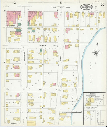 Sanborn Fire Insurance Map from Knightstown, Henry County, Indiana (1909), Sheet #0008 - Historic Sanborn Fire Insurance Map Print, vintage old map wall art, antique decor, genealogy gift, Indiana Indiana map