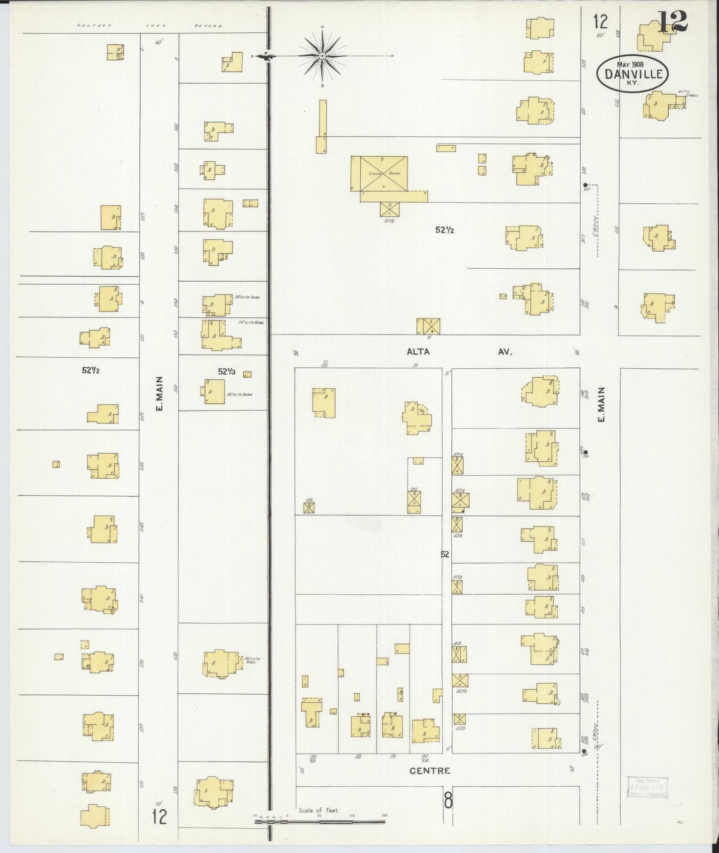 Sanborn Fire Insurance Map from Danville, Boyle County, Kentucky (1908), Sheet #0012 - Complete Map Set gallery image, historic Sanborn map, vintage wall art, Kentucky Kentucky