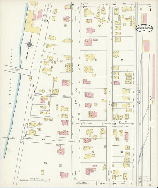 Sanborn Fire Insurance Map from New Brighton, Beaver County, Pennsylvania (1913), Sheet #0007 - Historic Sanborn Fire Insurance Map Print, vintage old map wall art, antique decor, genealogy gift, Pennsylvania Pennsylvania map