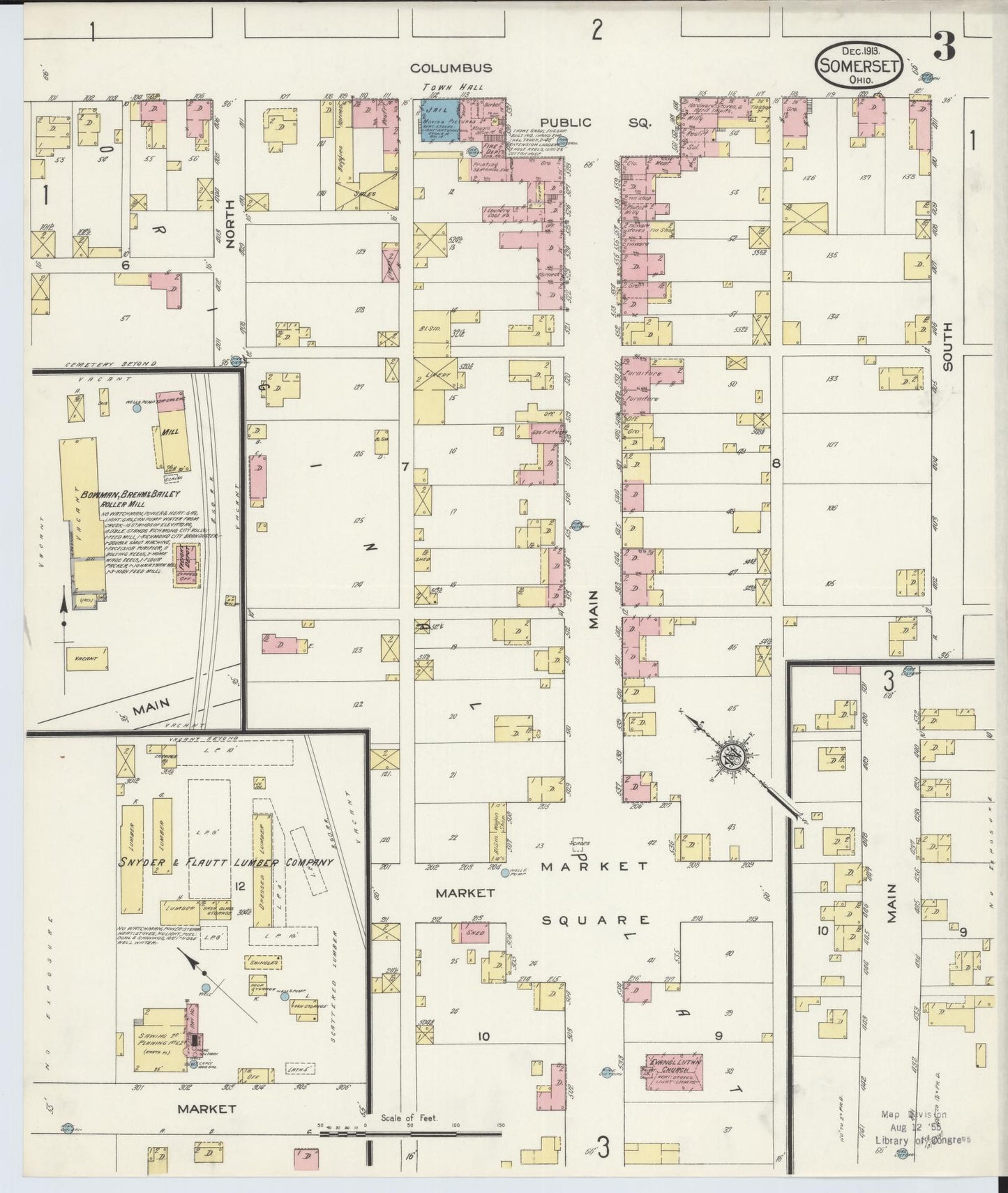 Sanborn Fire Insurance Map from Somerset, Perry County, Ohio (1913), Sheet #0003 - Historic Sanborn Fire Insurance Map Print, vintage old map wall art, antique decor, genealogy gift, Ohio Ohio map