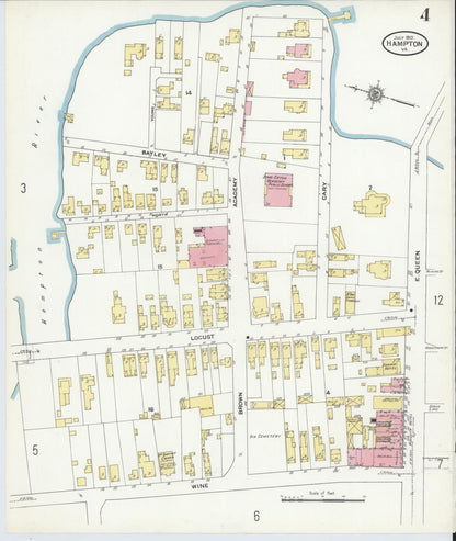 Sanborn Fire Insurance Map from Hampton, Independent Cities, Virginia (1910), Sheet #0004 - Complete Map Set gallery image, historic Sanborn map, vintage wall art, Virginia Virginia