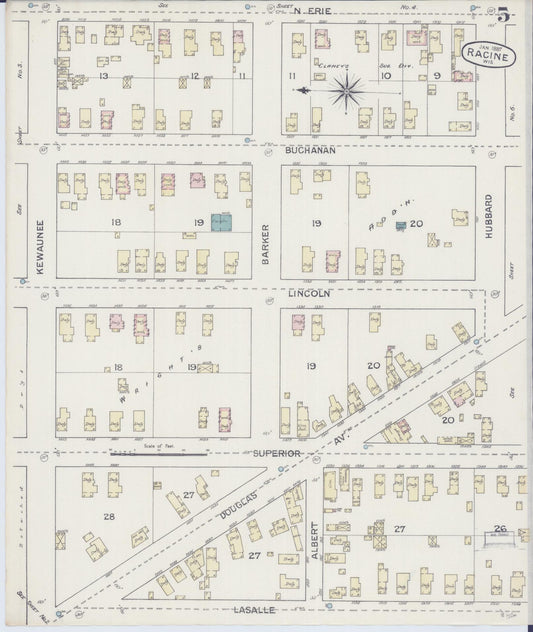 Sanborn Fire Insurance Map from Racine, Racine County, Wisconsin (1887), Sheet #0005 - Historic Sanborn Fire Insurance Map Print, vintage old map wall art, antique decor, genealogy gift, Wisconsin Wisconsin map