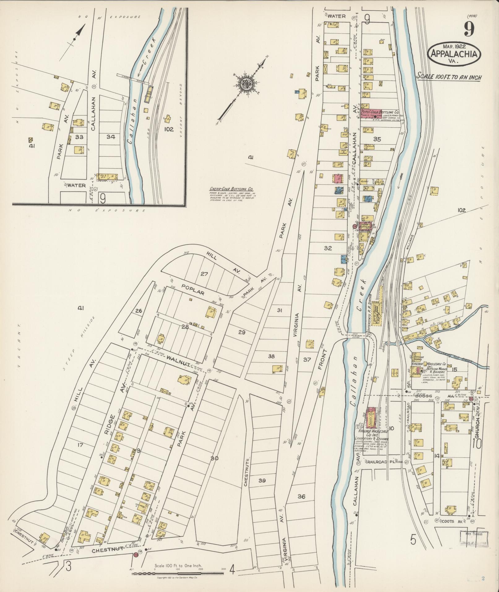 Sanborn Fire Insurance Map from Appalachia, Wise County, Virginia (1922), Sheet #0009 - Complete Map Set gallery image, historic Sanborn map, vintage wall art, Virginia Virginia