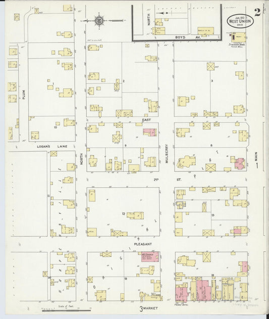Sanborn Fire Insurance Map from West Union, Adams County, Ohio (1912), Sheet #0002 - Historic Sanborn Fire Insurance Map Print, vintage old map wall art, antique decor, genealogy gift, Ohio Ohio map