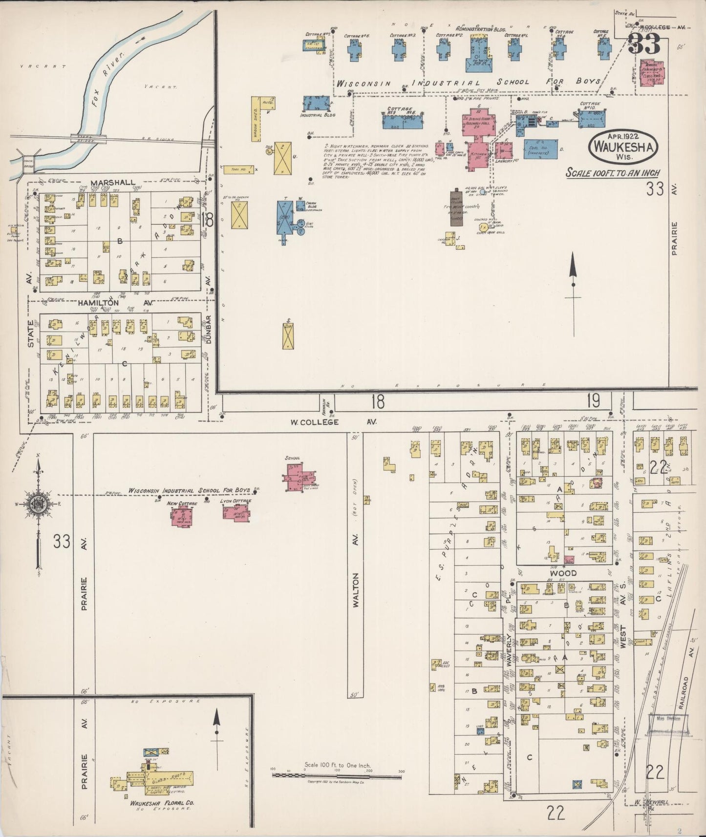 Sanborn Fire Insurance Map from Waukesha, Waukesha County, Wisconsin (1922), Sheet #0033 - Complete Map Set gallery image, historic Sanborn map, vintage wall art, Wisconsin Wisconsin