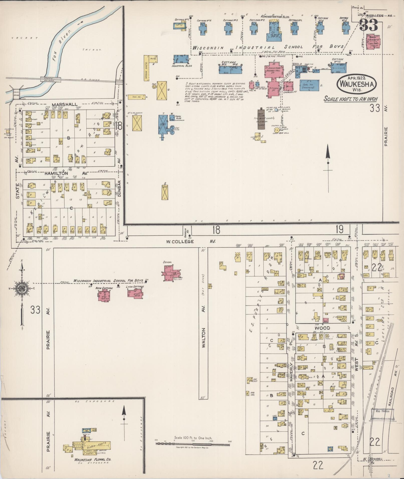 Sanborn Fire Insurance Map from Waukesha, Waukesha County, Wisconsin (1922), Sheet #0033 - Complete Map Set gallery image, historic Sanborn map, vintage wall art, Wisconsin Wisconsin