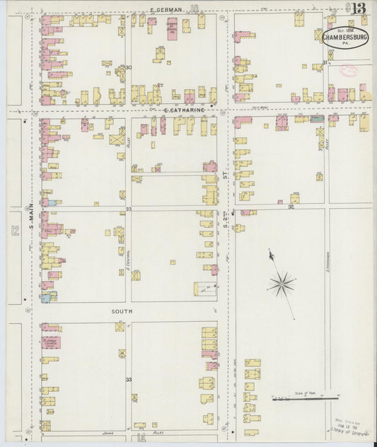 Sanborn Fire Insurance Map from Chambersburg, Franklin County, Pennsylvania (1894), Sheet #0013 - Historic Sanborn Fire Insurance Map Print, vintage old map wall art, antique decor, genealogy gift, Pennsylvania Pennsylvania map