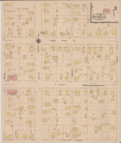 Sanborn Fire Insurance Map from Fowlerville, Livingston County, Michigan (1922), Sheet #0003 - Complete Map Set gallery image, historic Sanborn map, vintage wall art, Michigan Michigan