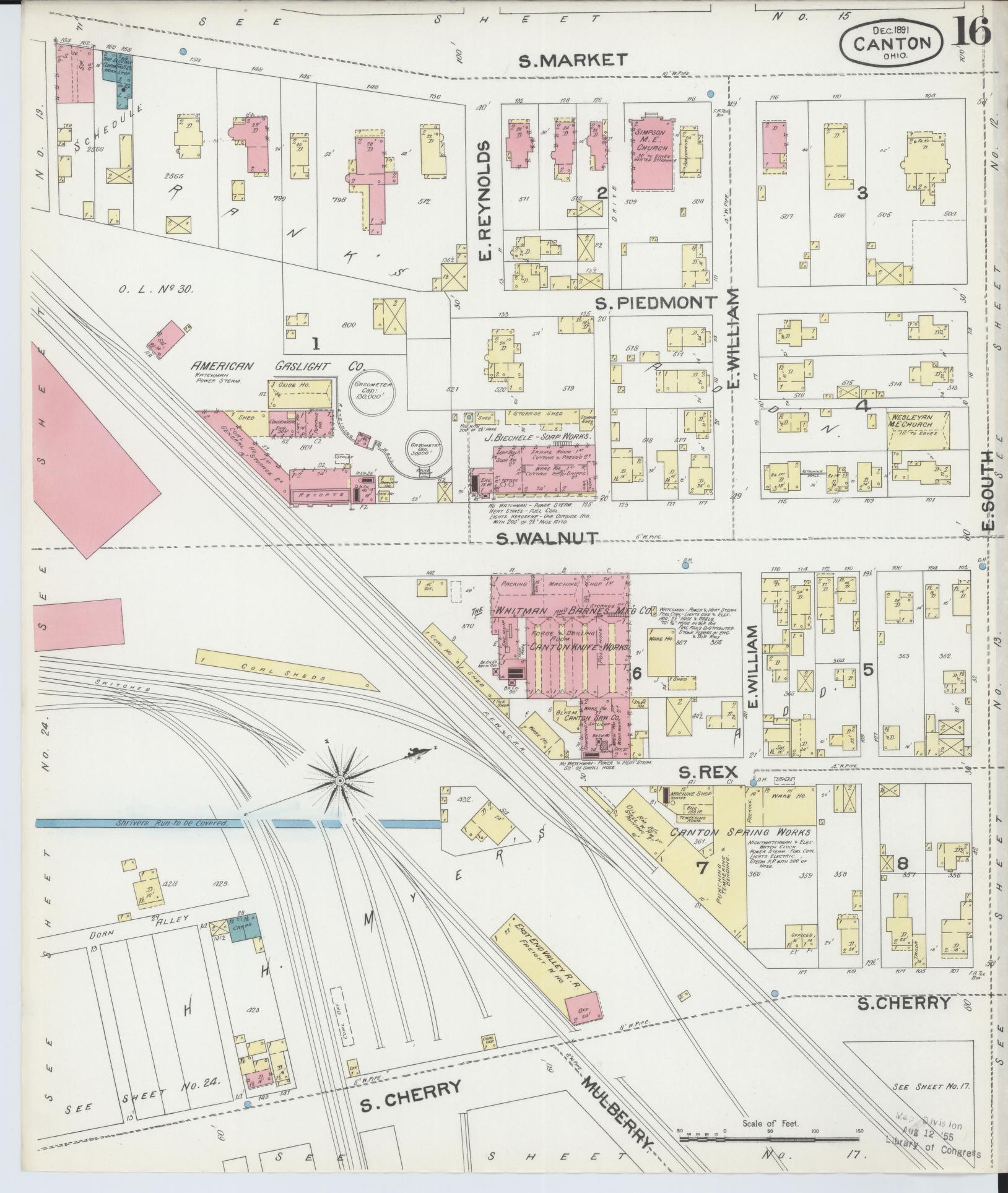 Sanborn Fire Insurance Map from Canton, Stark County, Ohio (1891), Sheet #0016 - Historic Sanborn Fire Insurance Map Print, vintage old map wall art, antique decor, genealogy gift, Ohio Ohio map