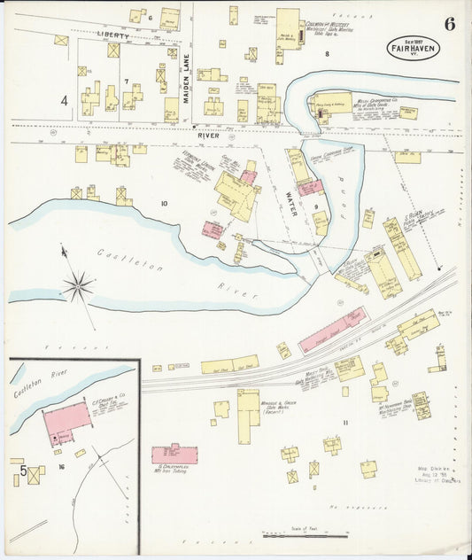 Sanborn Fire Insurance Map from Fair Haven, Rutland County, Vermont (1897), Sheet #0006 - Historic Sanborn Fire Insurance Map Print, vintage old map wall art, antique decor, genealogy gift, Vermont Vermont map