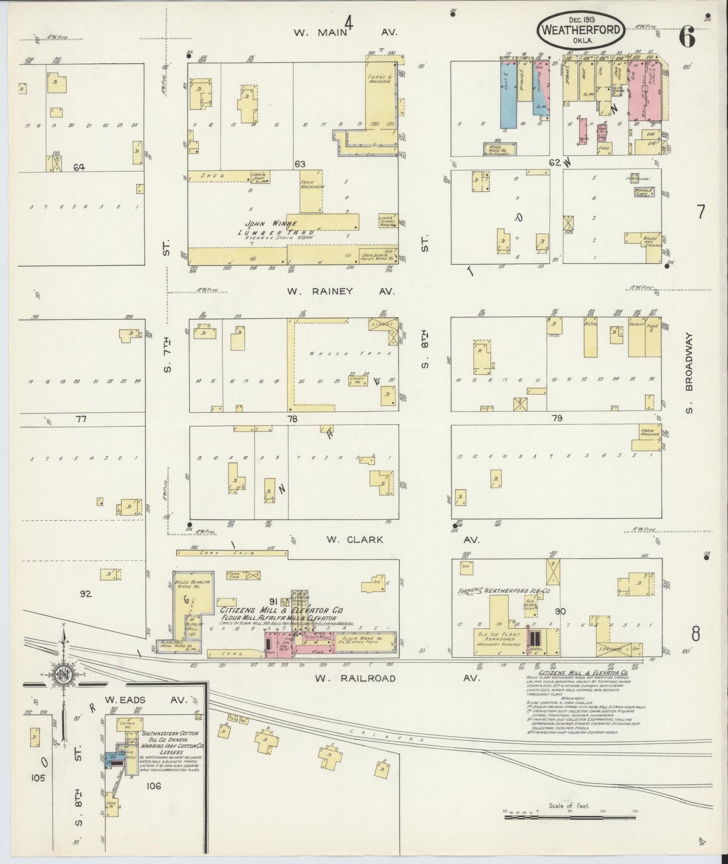 Sanborn Fire Insurance Map from Weatherford, Custer County, Oklahoma (1913), Sheet #0006 - Complete Map Set gallery image, historic Sanborn map, vintage wall art, Oklahoma Oklahoma