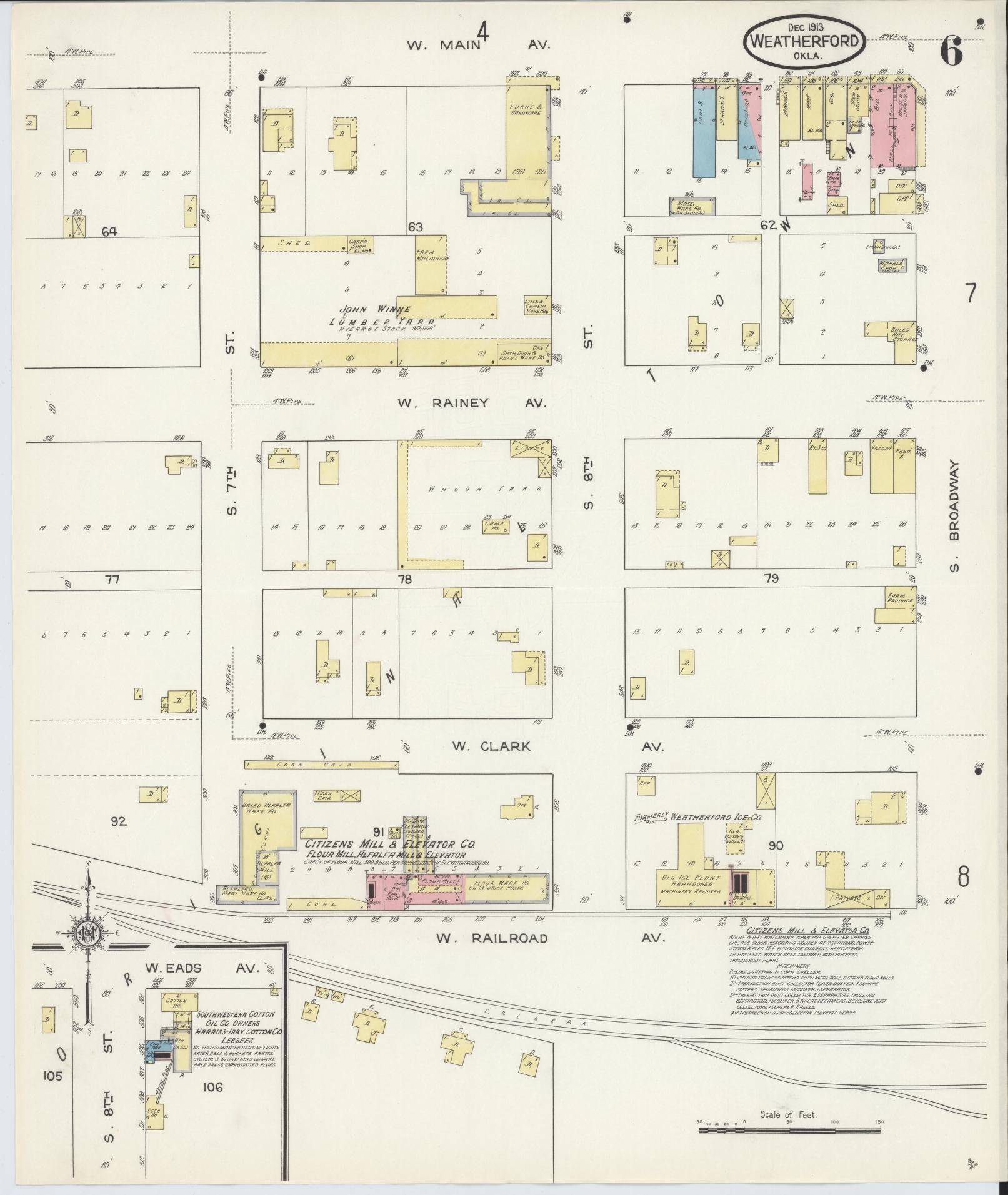 Sanborn Fire Insurance Map from Weatherford, Custer County, Oklahoma (1913), Sheet #0006 - Complete Map Set gallery image, historic Sanborn map, vintage wall art, Oklahoma Oklahoma