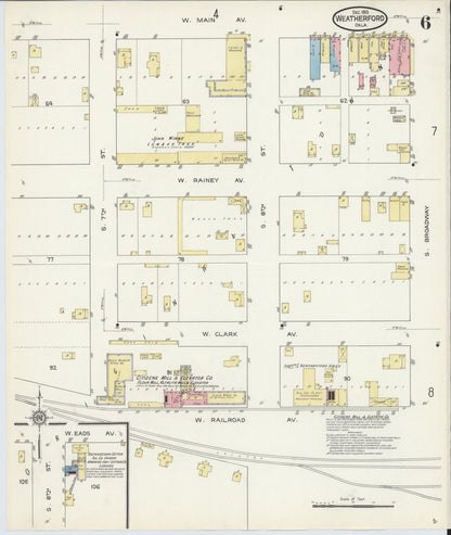 Sanborn Fire Insurance Map from Weatherford, Custer County, Oklahoma (1913), Sheet #0006 - Complete Map Set gallery image, historic Sanborn map, vintage wall art, Oklahoma Oklahoma