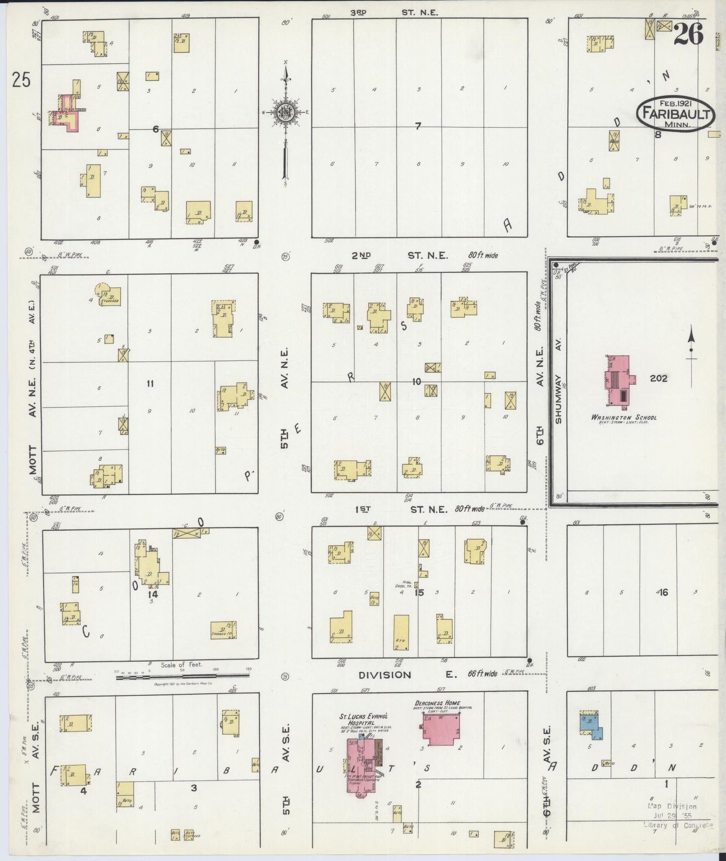 Sanborn Fire Insurance Map from Faribault, Rice County, Minnesota (1921), Sheet #0026 - Complete Map Set gallery image, historic Sanborn map, vintage wall art, Minnesota Minnesota