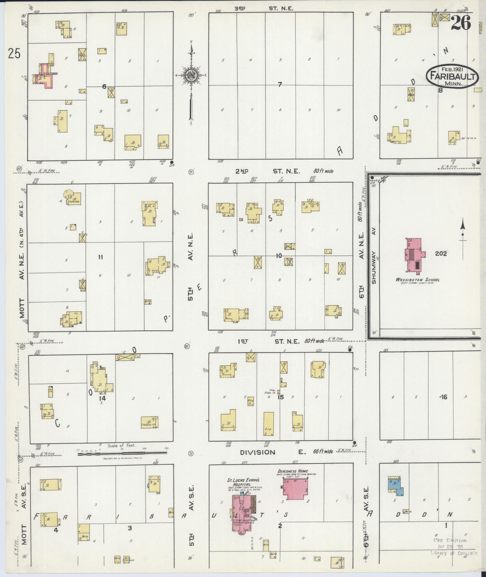 Sanborn Fire Insurance Map from Faribault, Rice County, Minnesota (1921), Sheet #0026 - Complete Map Set gallery image, historic Sanborn map, vintage wall art, Minnesota Minnesota