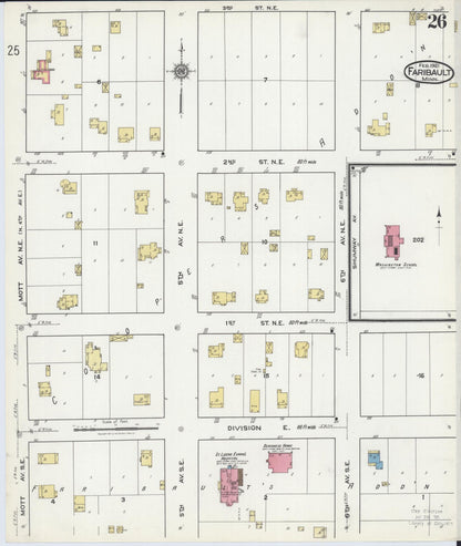 Sanborn Fire Insurance Map from Faribault, Rice County, Minnesota (1921), Sheet #0026 - Complete Map Set gallery image, historic Sanborn map, vintage wall art, Minnesota Minnesota