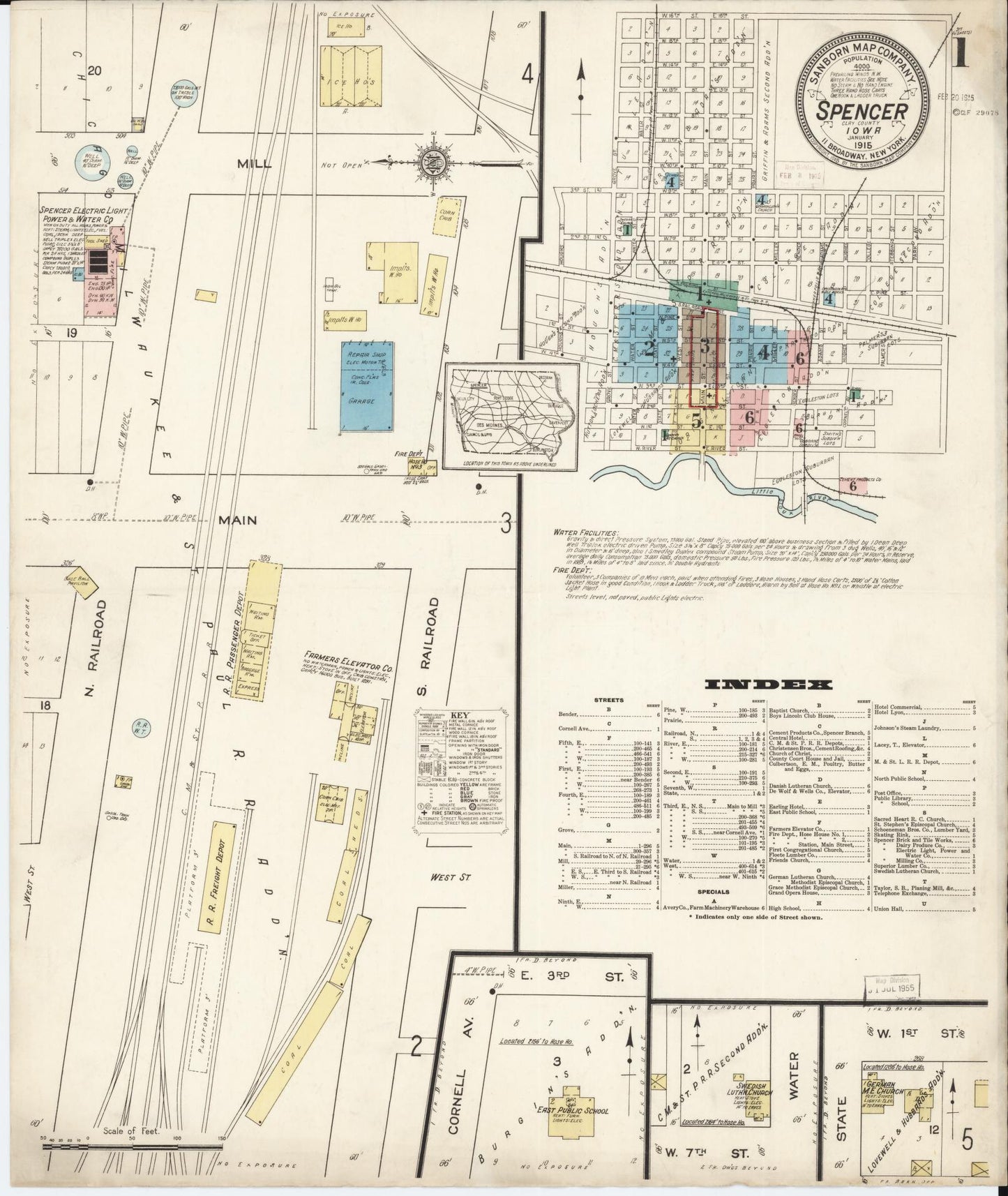 Sanborn Fire Insurance Map from Spencer, Clay County, Iowa (1915), Sheet #0001 - Historic Sanborn Fire Insurance Map Print