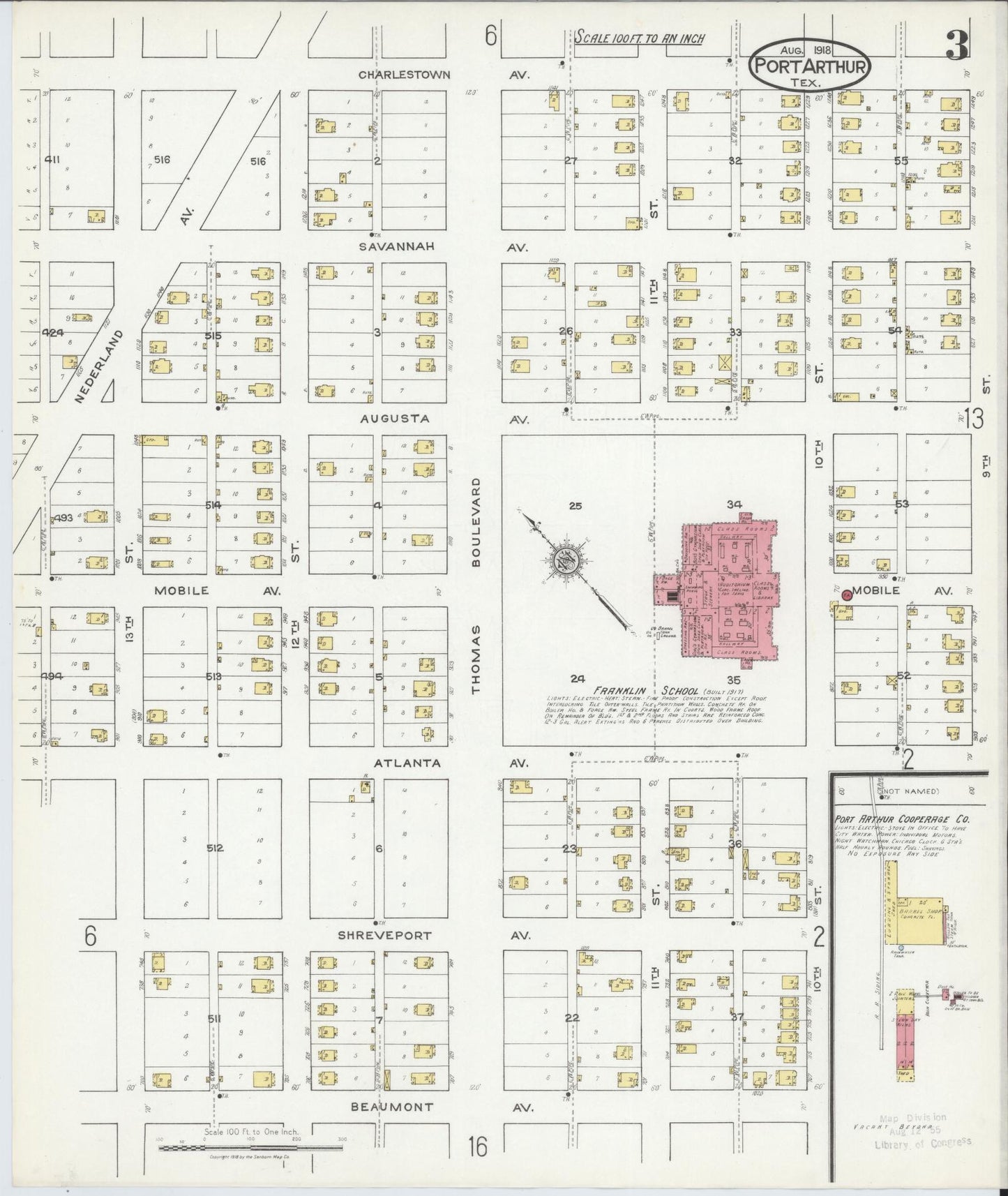 Sanborn Fire Insurance Map from Port Arthur, Jefferson County, Texas (1918), Sheet #0003 - Complete Map Set gallery image, historic Sanborn map, vintage wall art, Texas Texas