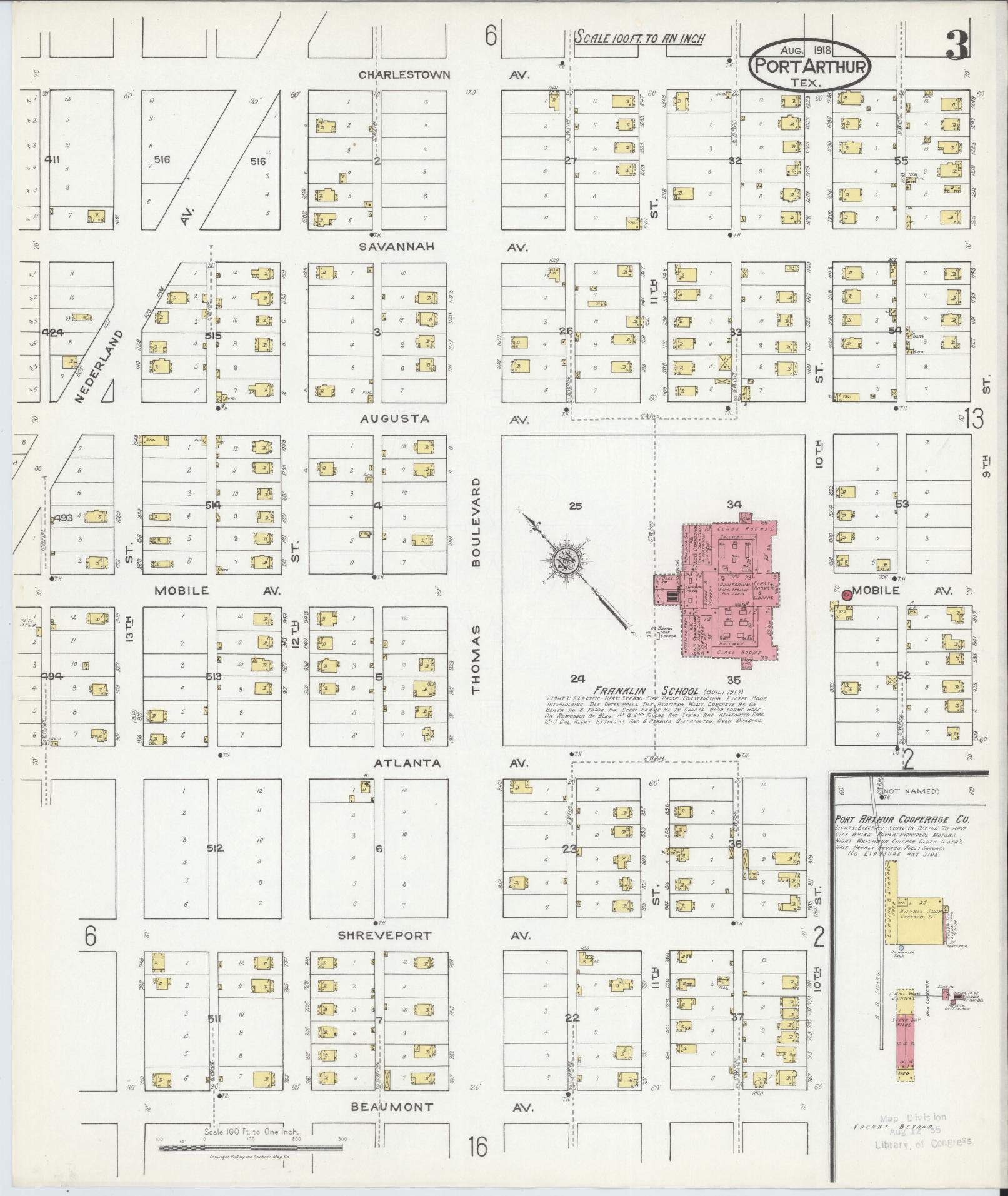 Sanborn Fire Insurance Map from Port Arthur, Jefferson County, Texas (1918), Sheet #0003 - Complete Map Set gallery image, historic Sanborn map, vintage wall art, Texas Texas