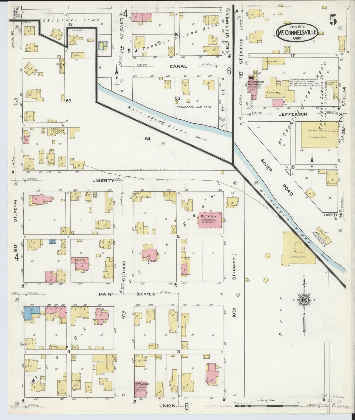 Sanborn Fire Insurance Map from McConnelsville, Morgan County, Ohio (1917), Sheet #0005 - Historic Sanborn Fire Insurance Map Print, vintage old map wall art, antique decor, genealogy gift, Ohio Ohio map