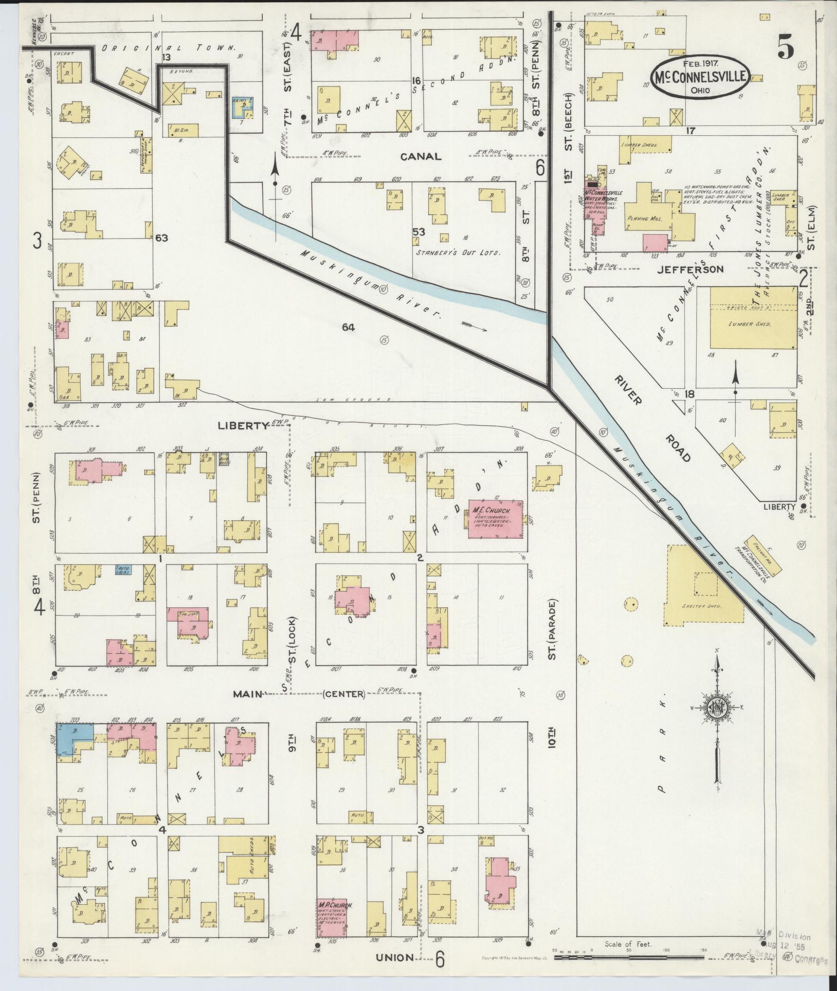 Sanborn Fire Insurance Map from McConnelsville, Morgan County, Ohio (1917), Sheet #0005 - Historic Sanborn Fire Insurance Map Print, vintage old map wall art, antique decor, genealogy gift, Ohio Ohio map