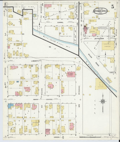 Sanborn Fire Insurance Map from McConnelsville, Morgan County, Ohio (1917), Sheet #0005 - Historic Sanborn Fire Insurance Map Print, vintage old map wall art, antique decor, genealogy gift, Ohio Ohio map