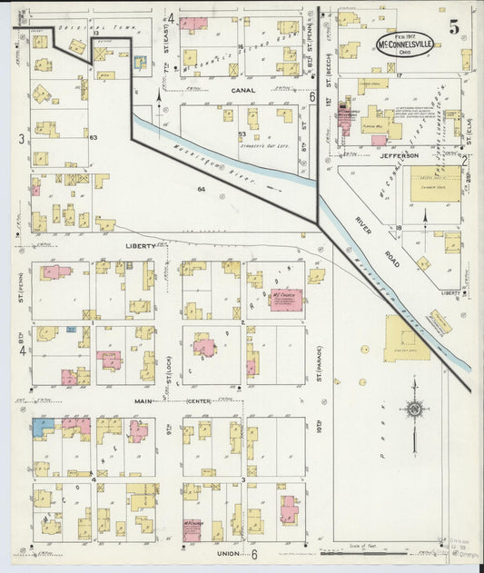 Sanborn Fire Insurance Map from McConnelsville, Morgan County, Ohio (1917), Sheet #0005 - Historic Sanborn Fire Insurance Map Print, vintage old map wall art, antique decor, genealogy gift, Ohio Ohio map