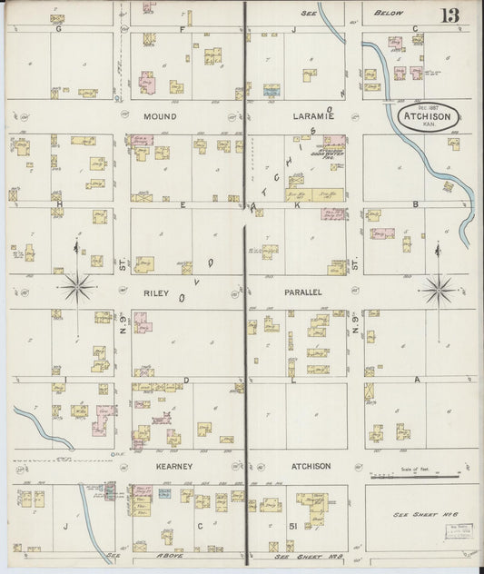 Sanborn Fire Insurance Map from Atchison, Atchison County, Kansas (1887), Sheet #0013 - Historic Sanborn Fire Insurance Map Print, vintage old map wall art, antique decor, genealogy gift, Kansas Kansas map
