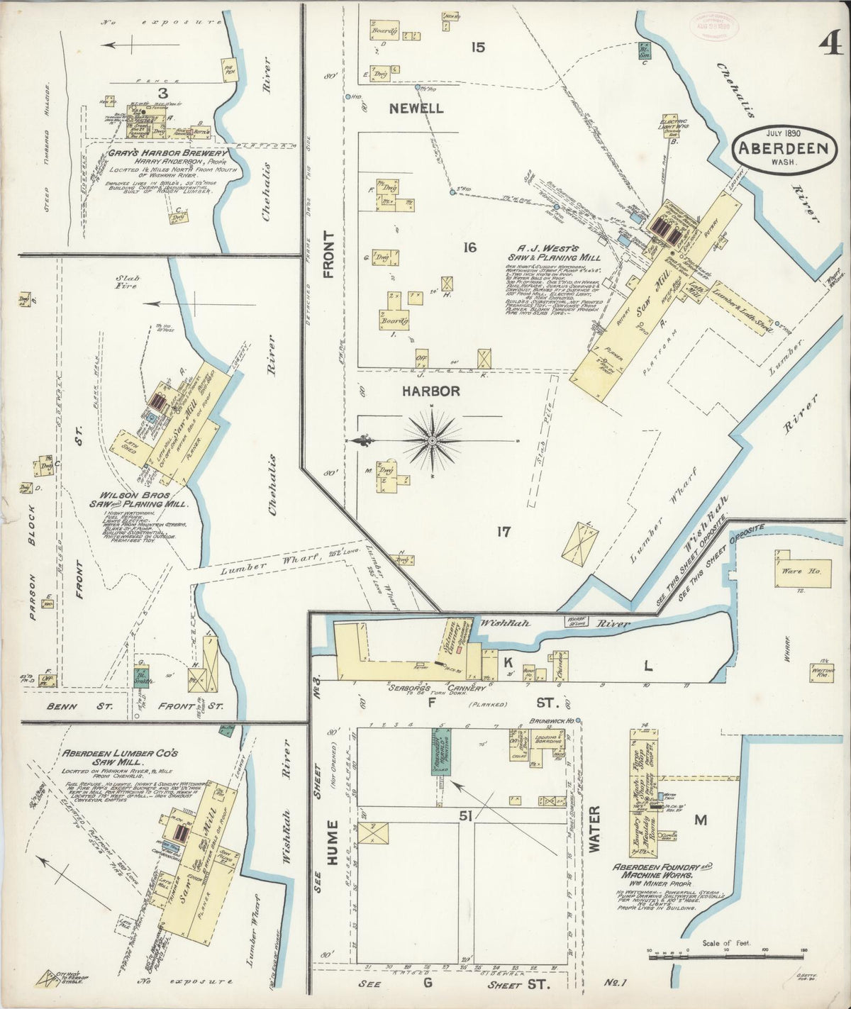 Sanborn Fire Insurance Map from Aberdeen, Grays Harbor County, Washington (1890), Sheet #0004 - Complete Map Set gallery image, historic Sanborn map, vintage wall art, Washington Washington