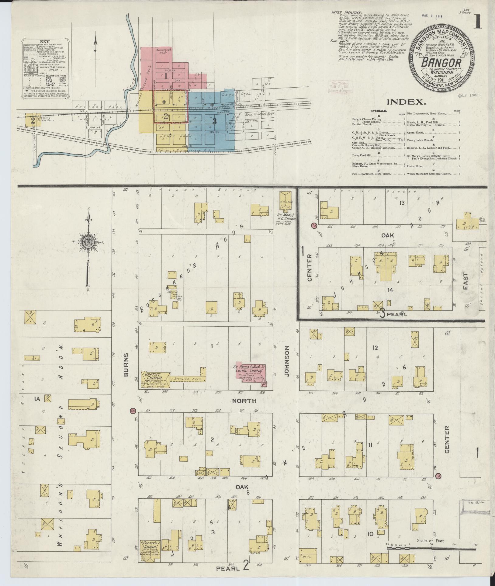 Sanborn Fire Insurance Map from Bangor, La Crosse County, Wisconsin (1911), Sheet #0001 - Complete Map Set gallery image, historic Sanborn map, vintage wall art, Wisconsin Wisconsin