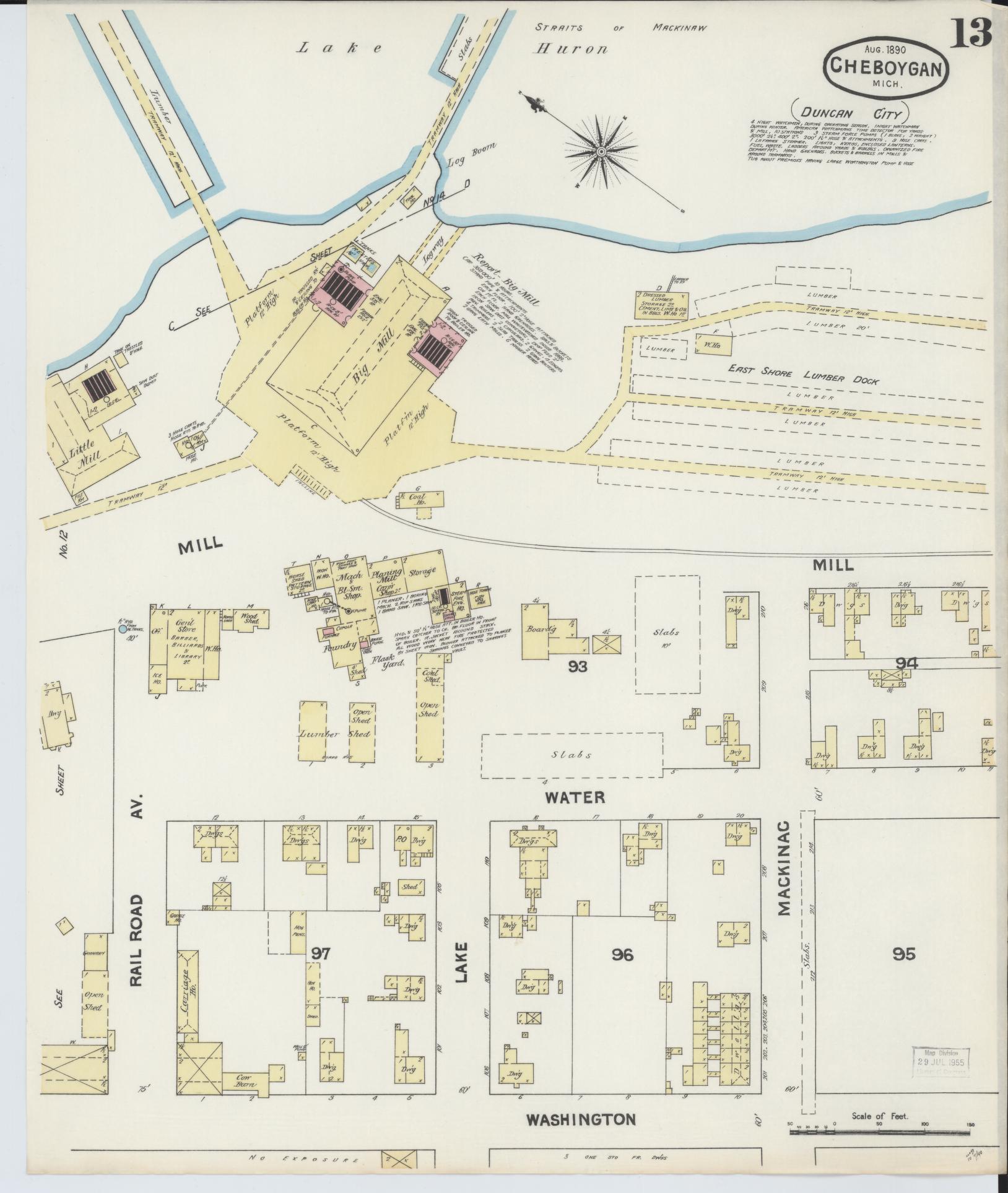 Sanborn Fire Insurance Map from Cheboygan, Cheboygan County, Michigan (1890), Sheet #0013 - Complete Map Set gallery image, historic Sanborn map, vintage wall art, Michigan Michigan