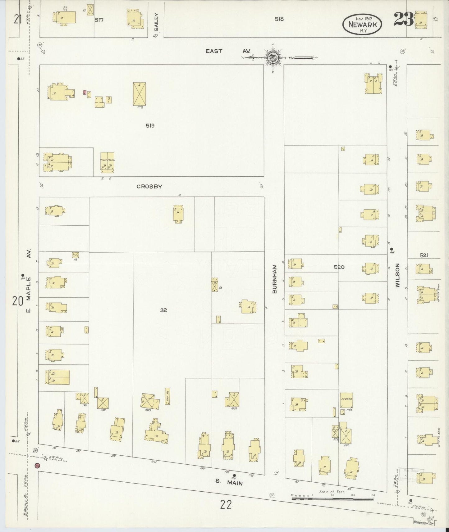 Sanborn Fire Insurance Map from Newark, Wayne County, New York (1912), Sheet #0023 - Complete Map Set gallery image, historic Sanborn map, vintage wall art, New York New York