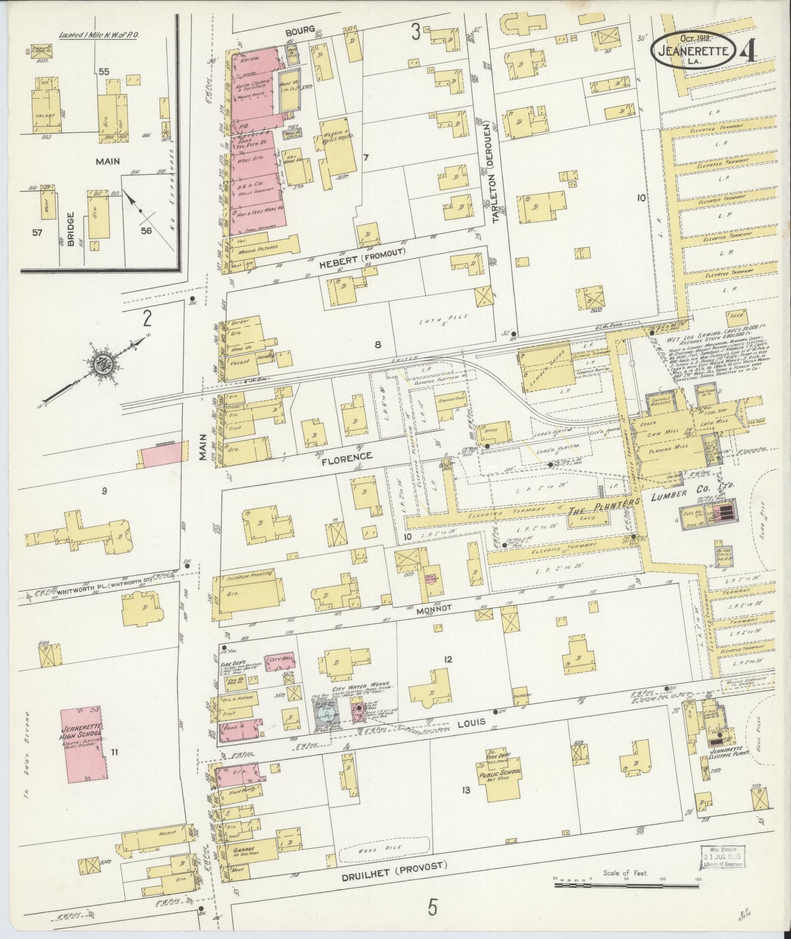 Sanborn Fire Insurance Map from Jeannerette, Iberia Parish, Louisiana (1912), Sheet #0004 - Complete Map Set gallery image, historic Sanborn map, vintage wall art, Louisiana Louisiana