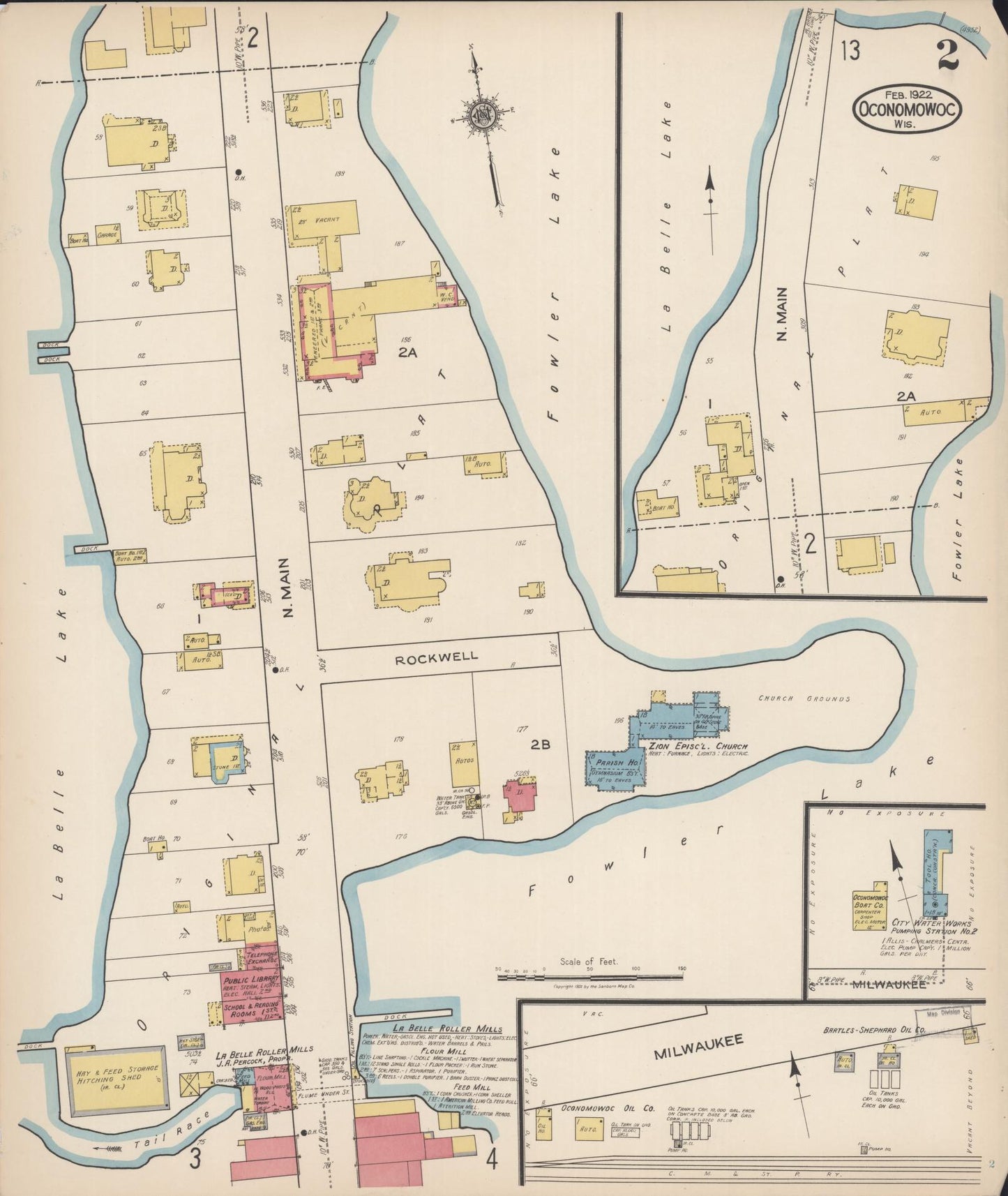Sanborn Fire Insurance Map from Oconomowoc, Waukesha County, Wisconsin (1922), Sheet #0002 - Historic Sanborn Fire Insurance Map Print, vintage old map wall art, antique decor, genealogy gift, Wisconsin Wisconsin map