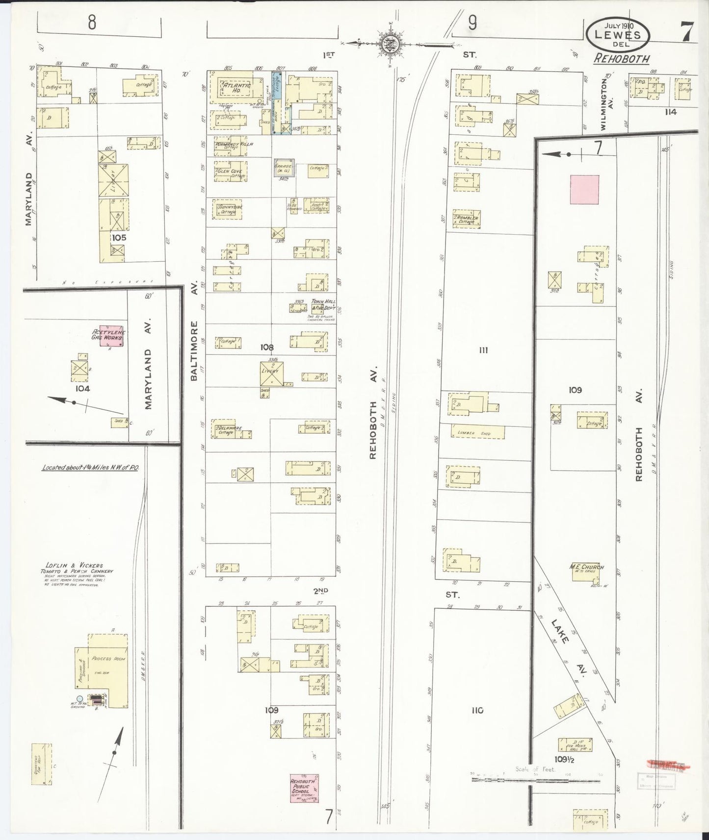 Sanborn Fire Insurance Map from Lewes, Sussex County, Delaware (1910), Sheet #0007 - Complete Map Set gallery image, historic Sanborn map, vintage wall art, Delaware Delaware
