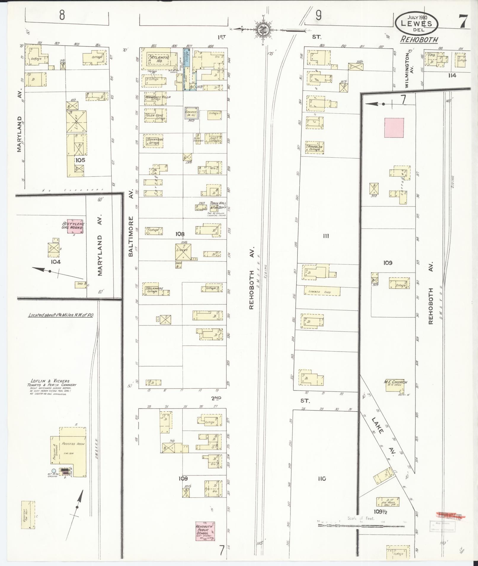 Sanborn Fire Insurance Map from Lewes, Sussex County, Delaware (1910), Sheet #0007 - Complete Map Set gallery image, historic Sanborn map, vintage wall art, Delaware Delaware