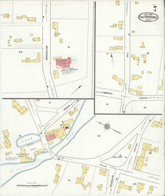 Sanborn Fire Insurance Map from East Pepperell, Middlesex County, Massachusetts (1922), Sheet #0007 - Historic Sanborn Fire Insurance Map Print, vintage old map wall art, antique decor, genealogy gift, Massachusetts Massachusetts map