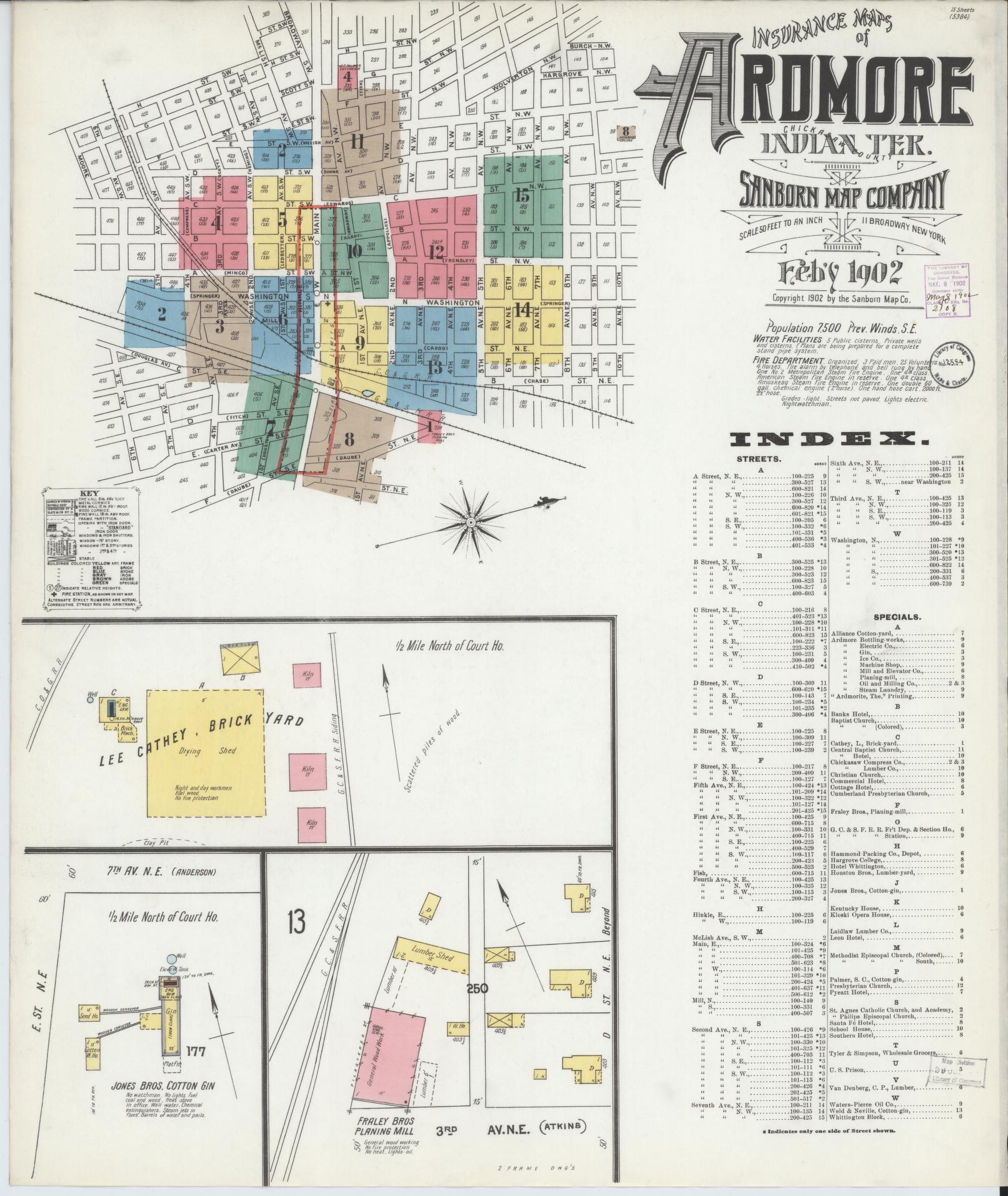 Sanborn Fire Insurance Map from Ardmore, Carter County, Oklahoma (1902), Sheet #0001 - Complete Map Set gallery image, historic Sanborn map, vintage wall art, Oklahoma Oklahoma