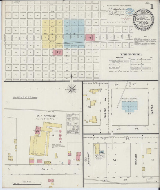 Sanborn Fire Insurance Map from Aledo, Mercer County, Illinois (1894), Sheet #0001 - Historic Sanborn Fire Insurance Map Print, vintage old map wall art, antique decor, genealogy gift, Illinois Illinois map