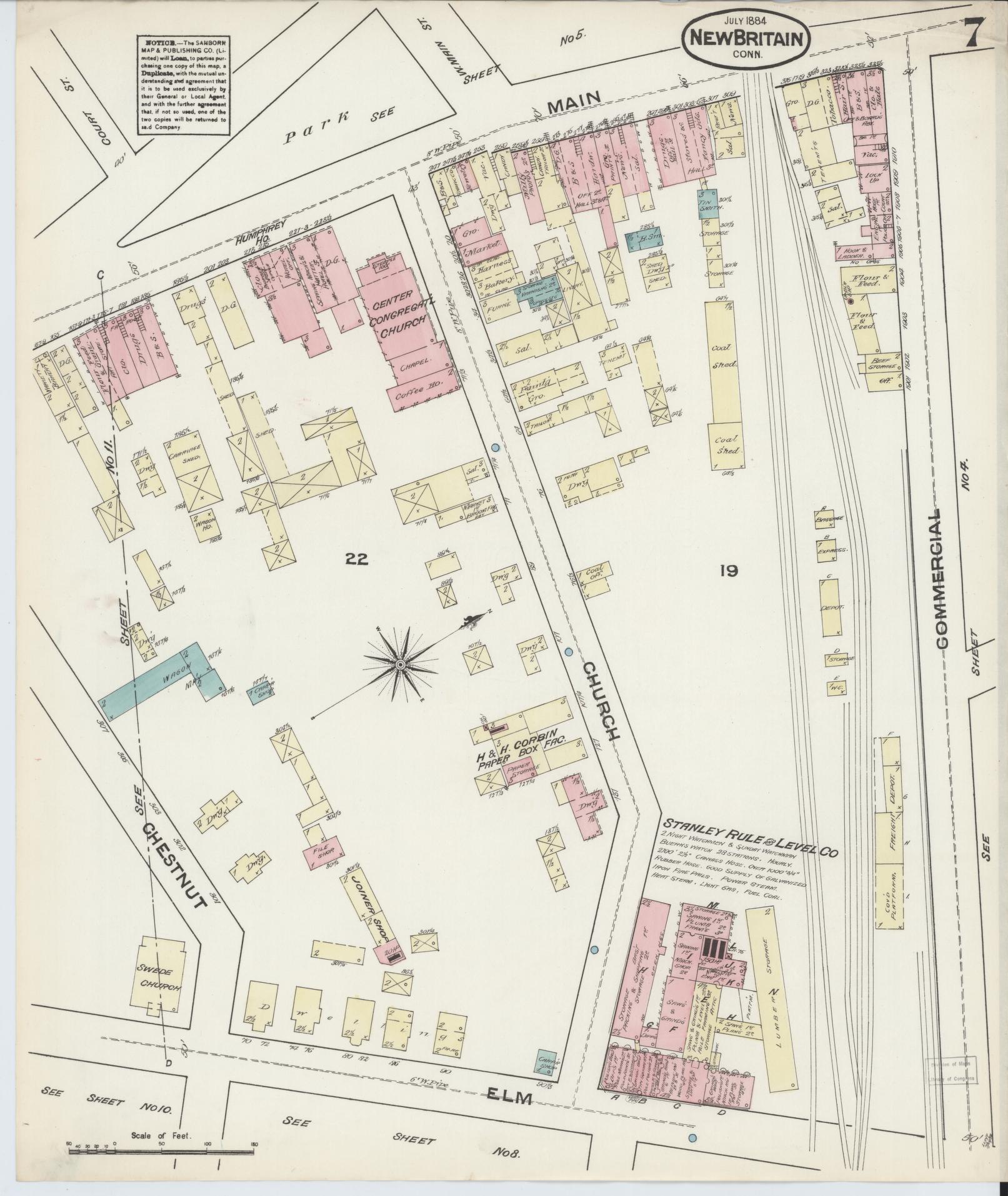 Sanborn Fire Insurance Map from New Britain, Hartford County, Connecticut (1884), Sheet #0007 - Complete Map Set gallery image, historic Sanborn map, vintage wall art, Connecticut Connecticut